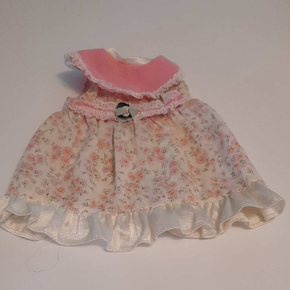Floral  doll Dress with Pink Collar